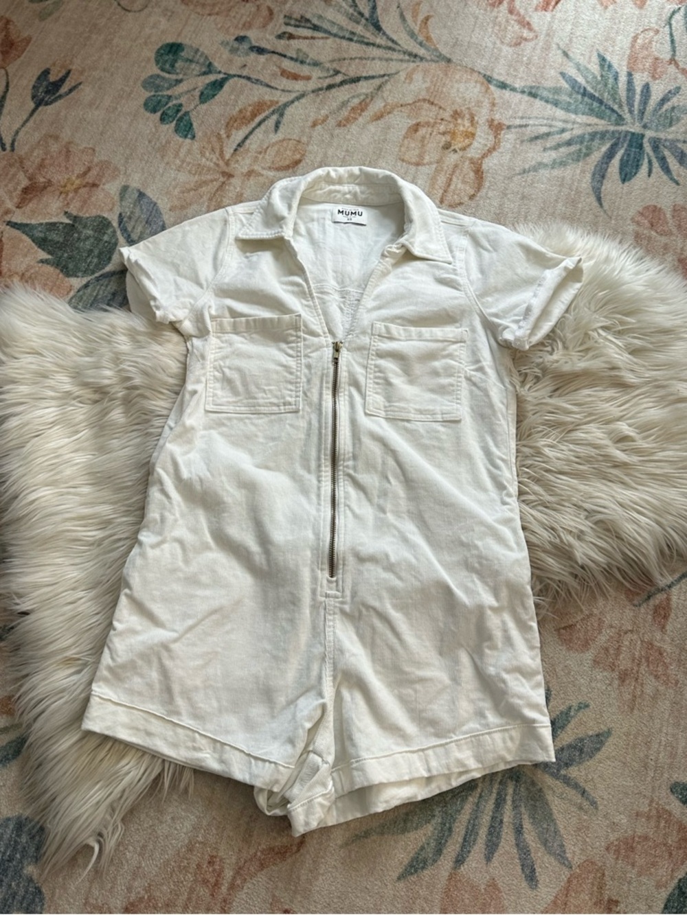 SHOW ME YOUR MUMU Range Zip Up Romper In Cream Corduroy - Picture 6 of 8